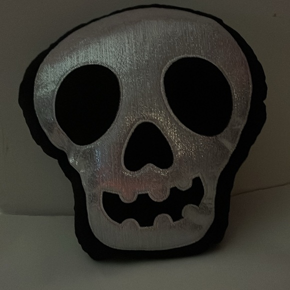 Halloween Black & Silver Skull Pillow 14”H x 13”W - Picture 5 of 5